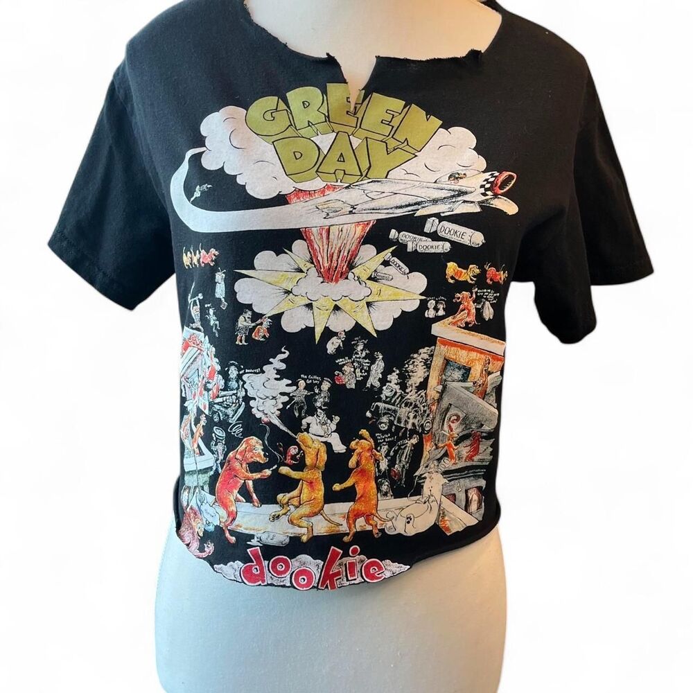 Green Day Dookie Graphic Crop Top Tee Black Small